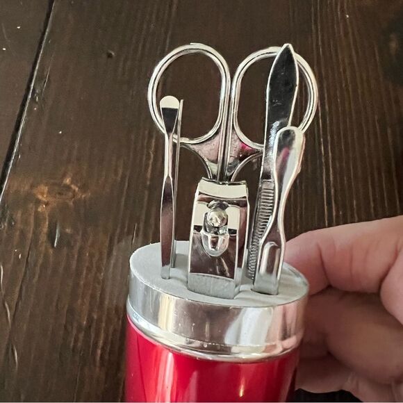 Stylish Silver Manicure Set with Red Case - Picture 1 of 5